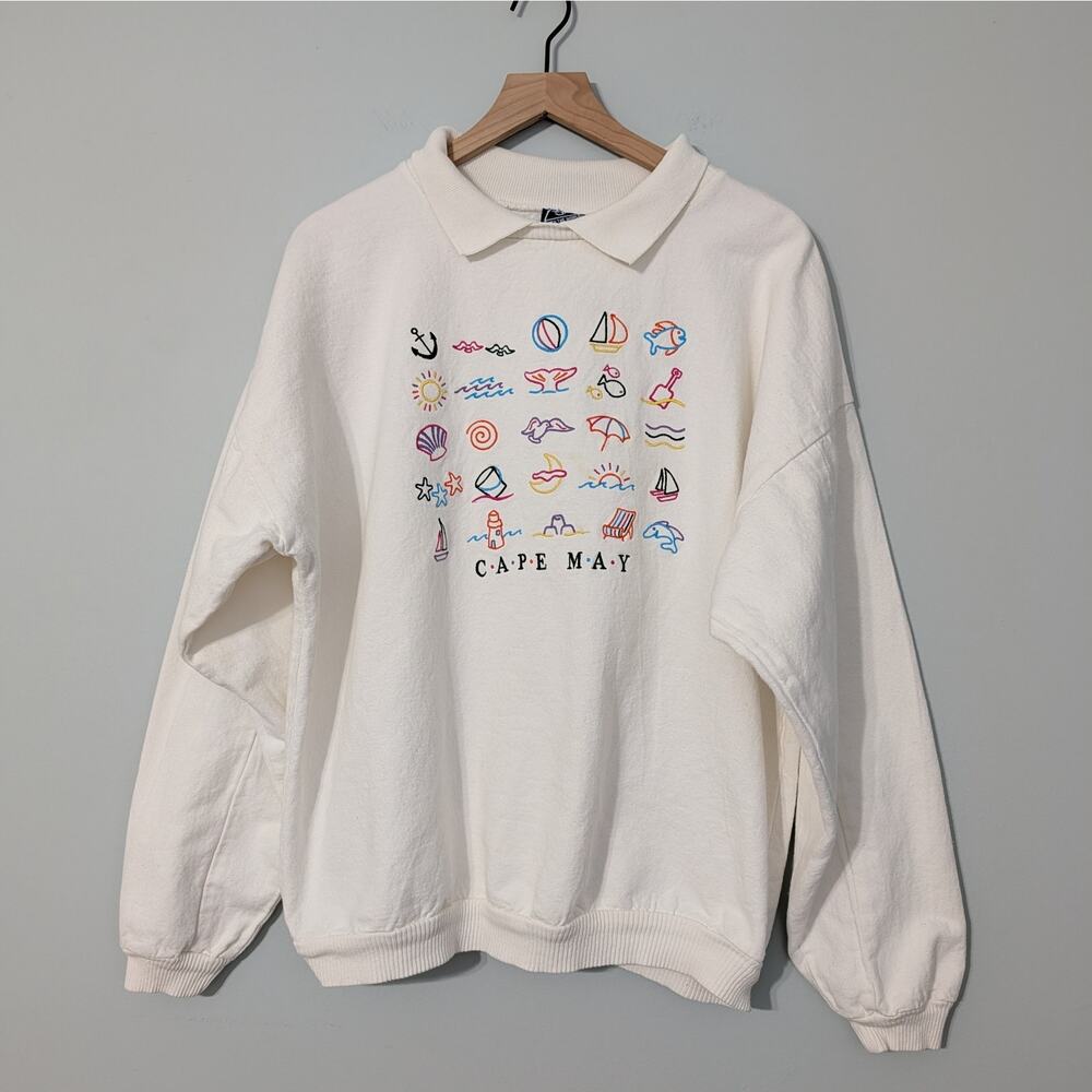 Vintage Wek the World Cape May Collared Sweatshirt Beach Nautical, XL
